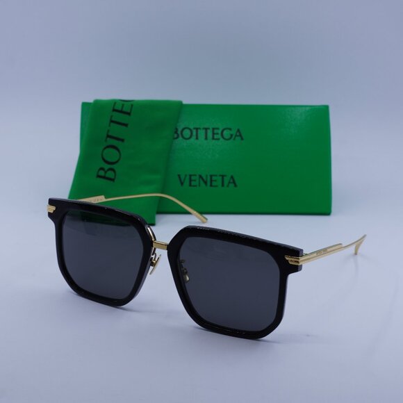 Bottega Veneta BV1083SA 001 Square Sunglasses - Black/Gold/Grey - Picture 1 of 10